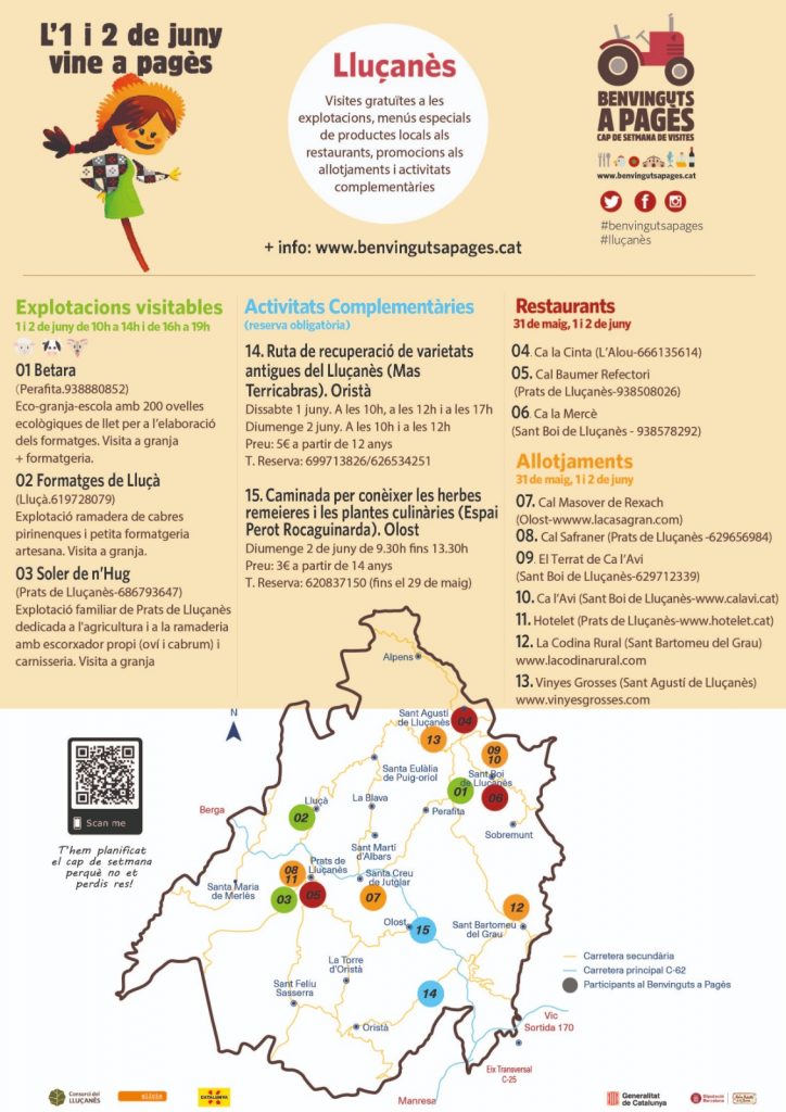 Programa de les activitats del Benvinguts a Pagès al Lluçanès